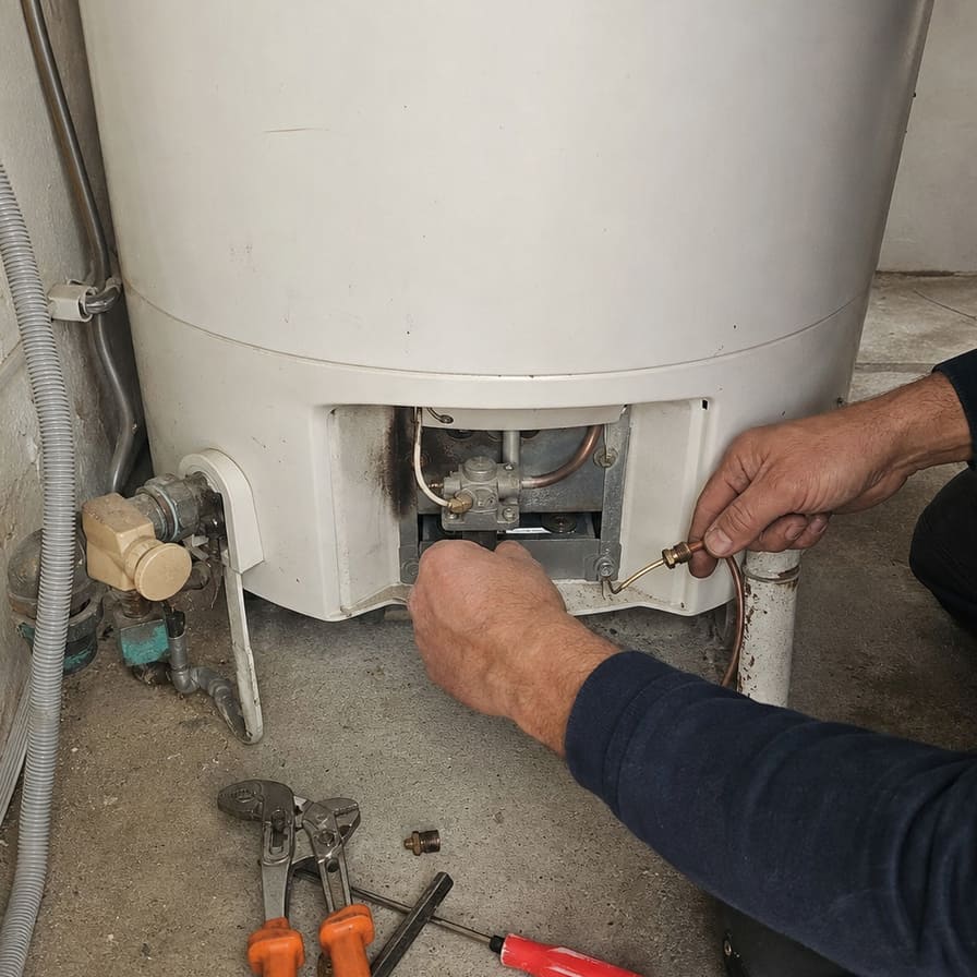 mains vérifient raccords chauffe-eau ancien