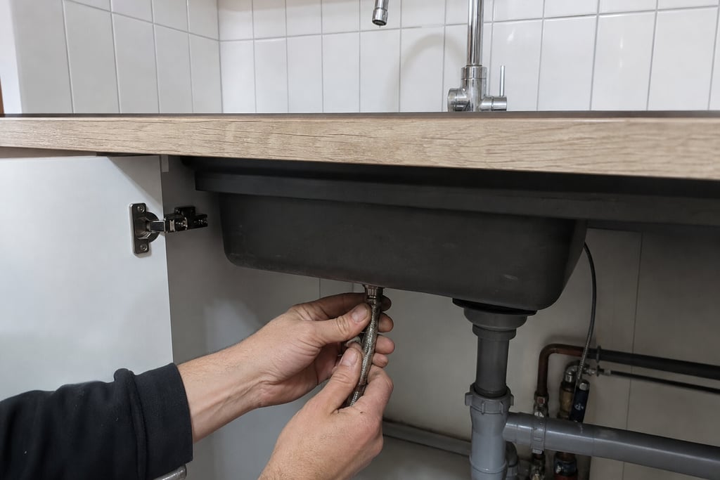 mains vérifient arrivée d'eau sous évier