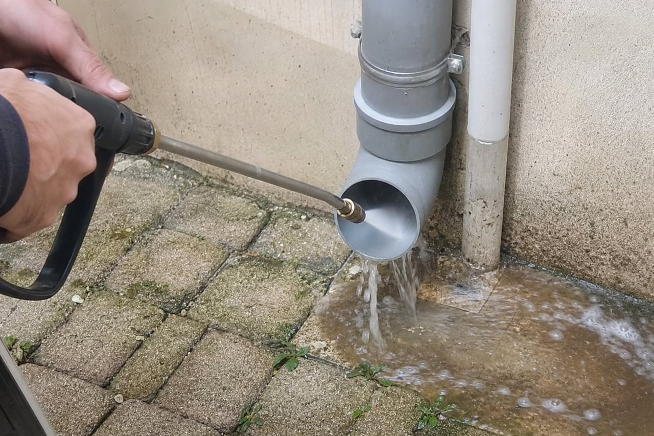 lance jet eau nettoie conduit évacuation