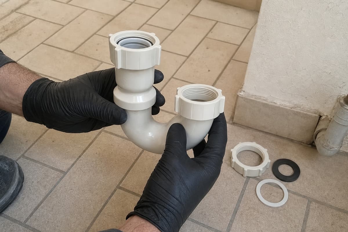 siphon démonté joints sur carrelage immeuble